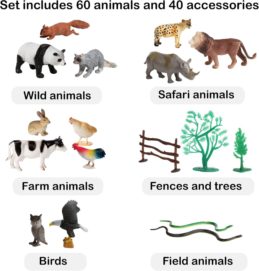 100Piece Set of Animals Figures & Accessories
