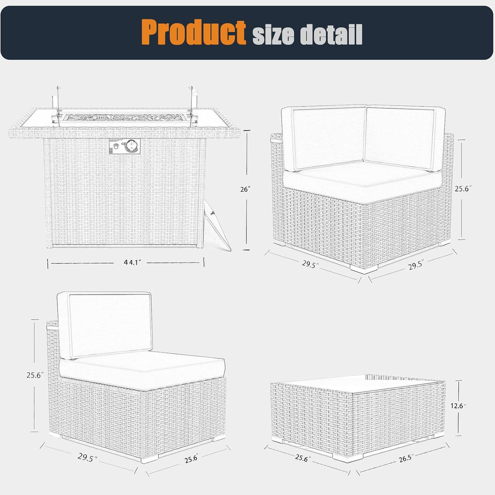 Patio Furniture Set with Fire Pit Table, 15 Pieces Outdoor All-Weather Wicker...