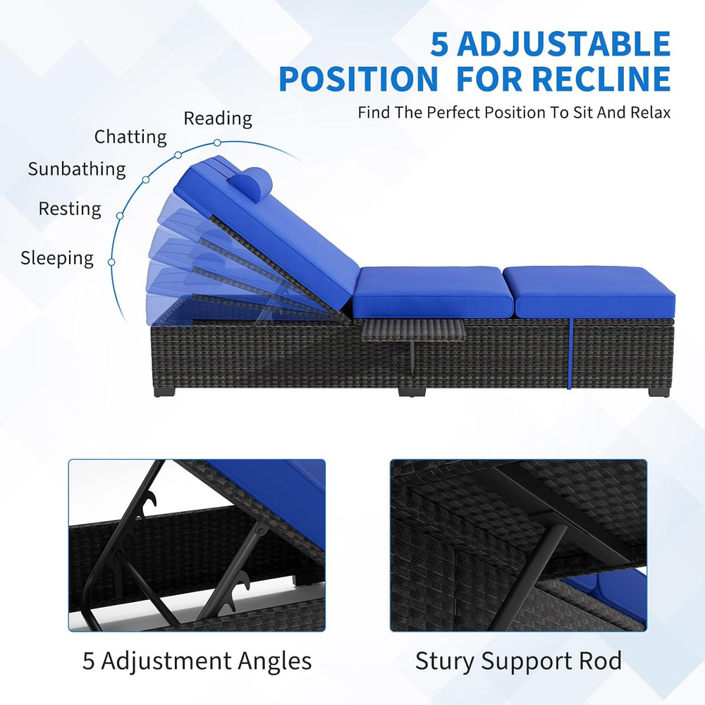 Garvee 2-Pack Adjustable Chaise Lounge Chairs with Side Table, 5-Position PE ...