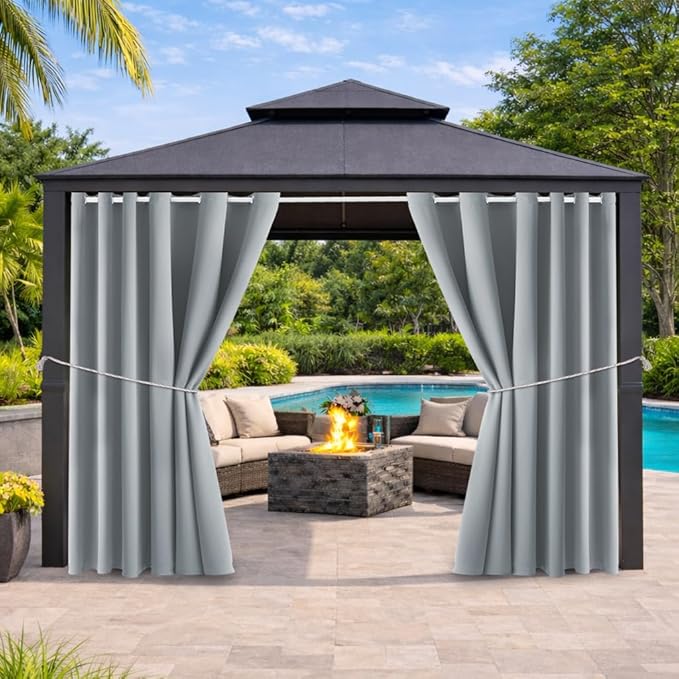 Waterproof Outdoor Curtain W84 x L84 - Grommet Top Sunlight Blocking Window T...
