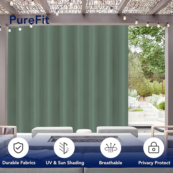 PureFit Outdoor Curtains for Patio Waterproof Weatherproof, UV Resistant Outs...