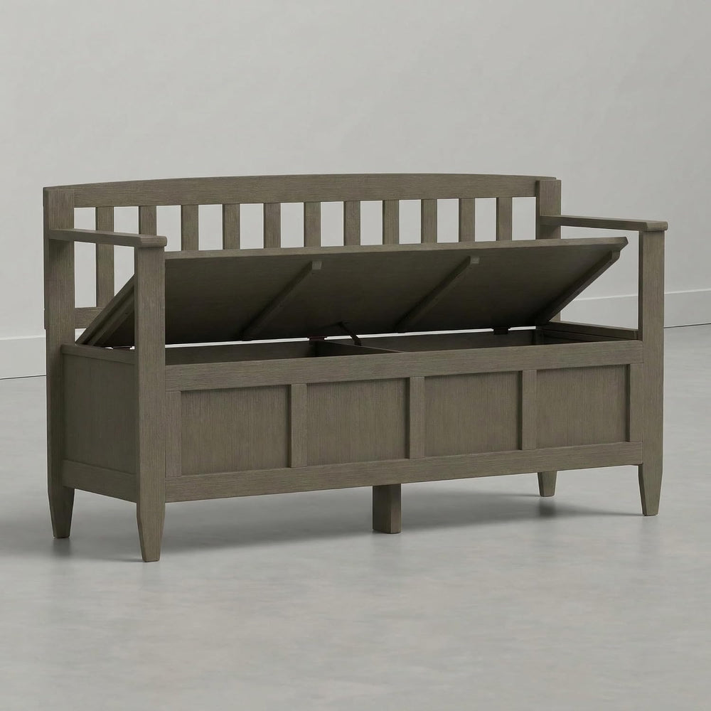 SIMPLIHOME Brooklyn 48" Wide Solid Wood Storage Bench in Aged Grey