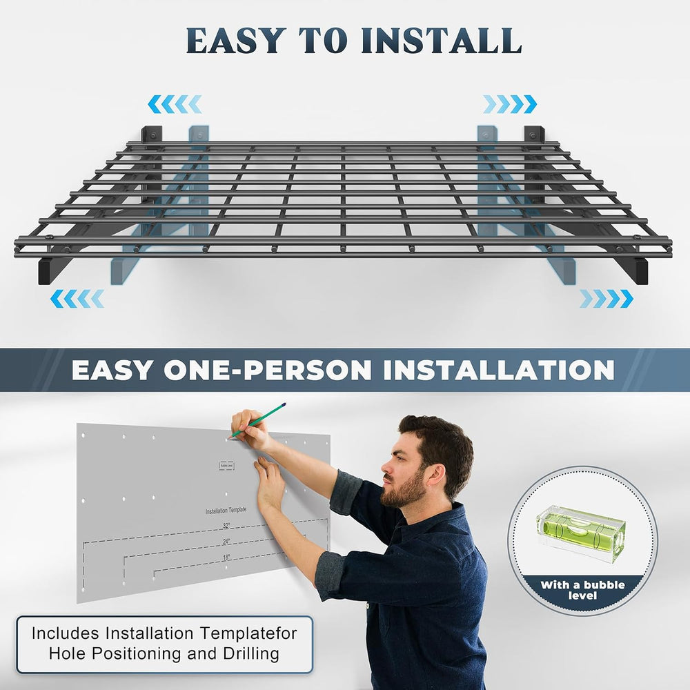 2 Pack Wall Mounted Garage Shelving, 2x3ft, 700lbs Integrated Grid