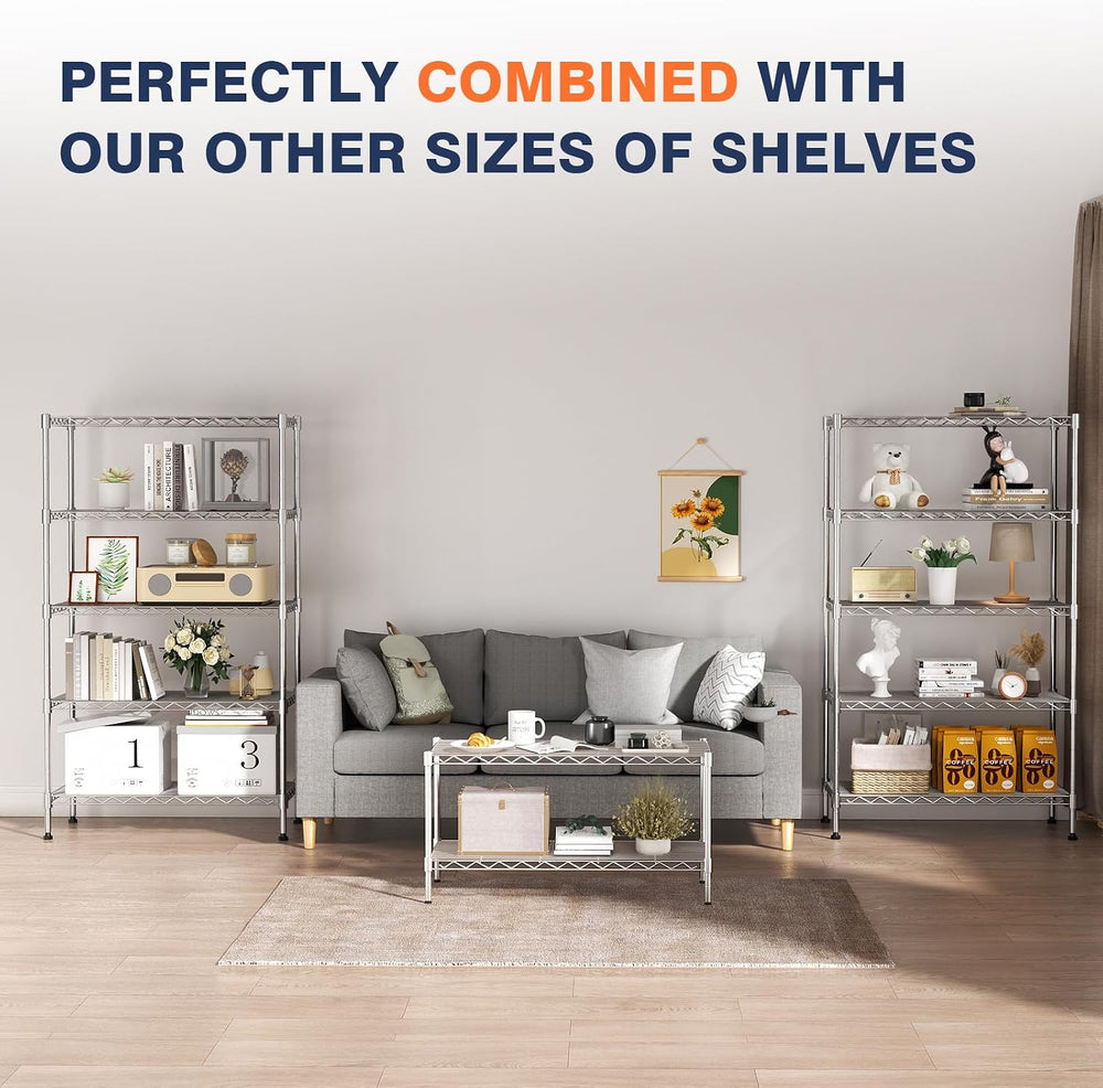 2-Tier Heavy Duty Metal Shelving Unit,Wire Shelf Rack with Lockable Wheels