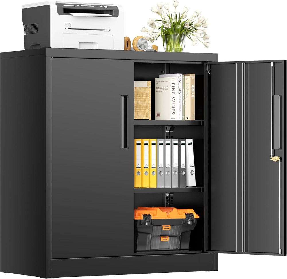 Metal Storage Cabinet with Locking Doors, Lockable Steel Storage Cabinets wit...