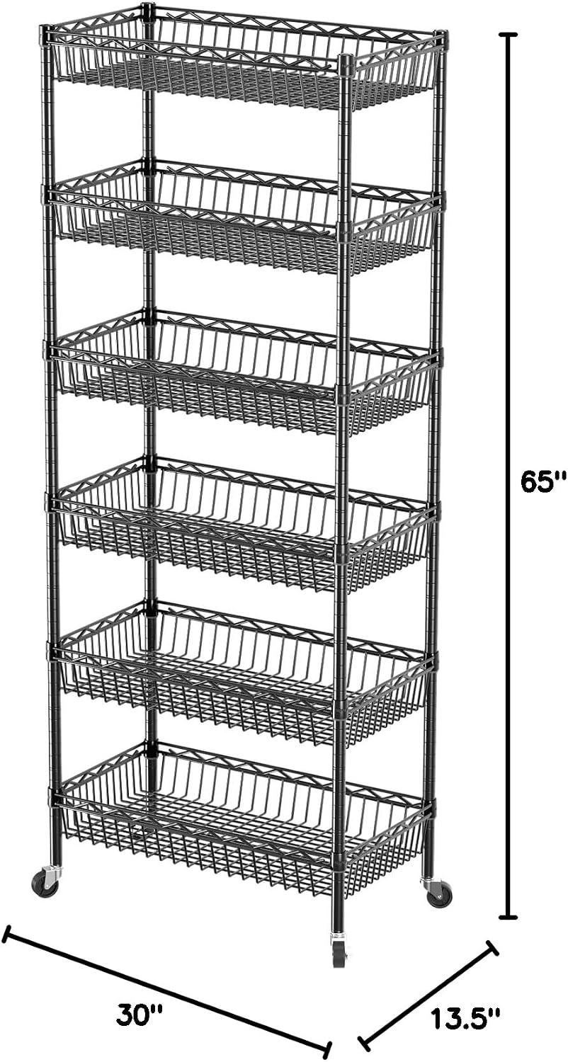 6 Tier Shelf Wire Shelving Adjustable Storage Shelves Basket Rack