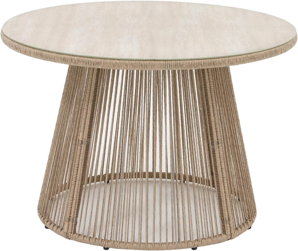 SUNSITT 43" Round Patio Dining Table for 4, Modern Wicker Outdoor Table