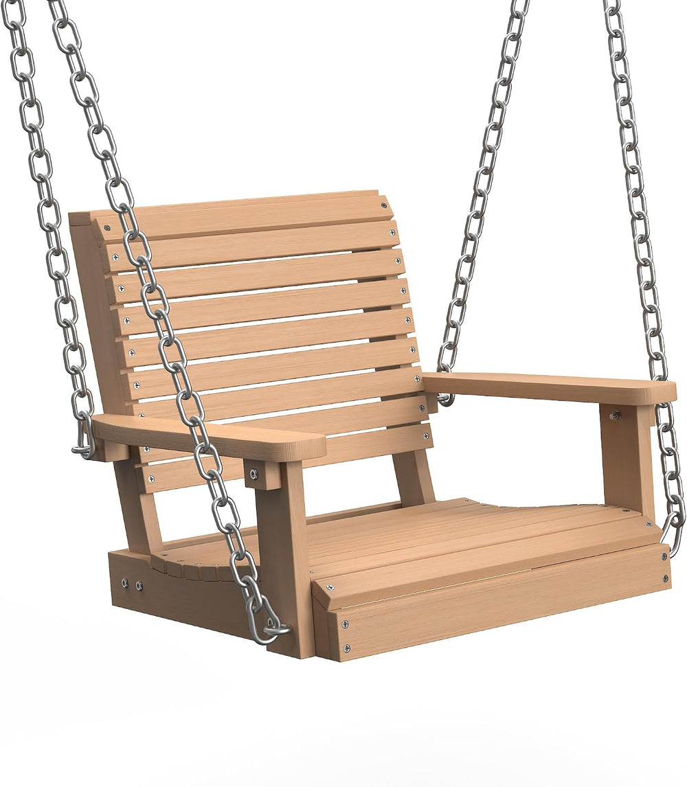 2.2FT HDPE Single Porch Swing, 360 LBS Porch Swing Chair, Teak