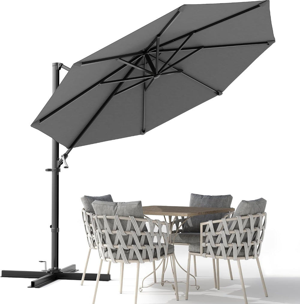 Devoko 10ft Cantilever Patio Umbrella, Round Large Outdoor Umbrella with 360-...