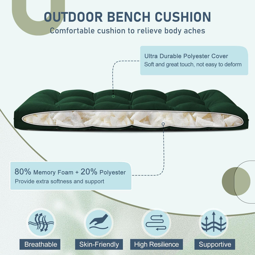 downluxe Outdoor Bench Cushion for Patio Furniture, Water Resistant Tufted Ov...
