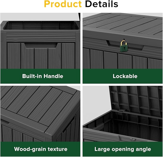 TARKARI 45 Gallon Lockable Resin Deck Box, Waterproof & UV-Resistant Outd...