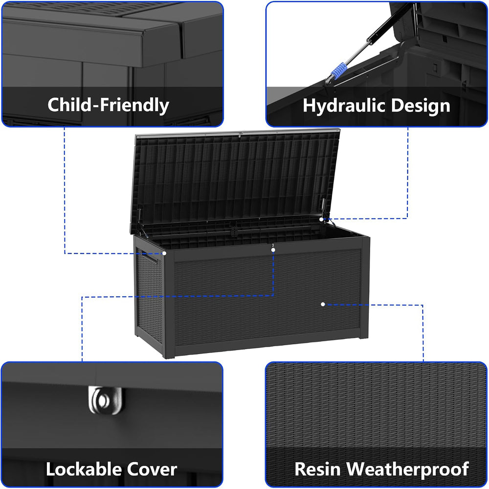 380 Gallon Outdoor Storage Box, Extra Large Heavy-Duty Resin Deck Box with , ...