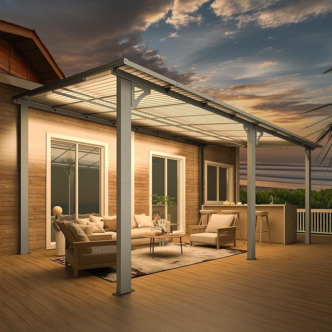 AECOJOY 16' x 10' Gazebo Outdoor Pergola, 10x16 Large Wall-Mounted Ha...