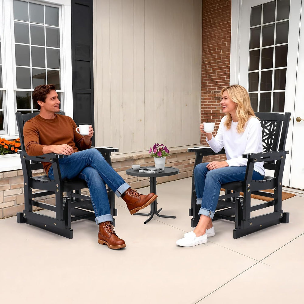 VINGLI Outdoor Wooden Glider, Patio Glider with Cup Holder, Wooden Glider Cha...