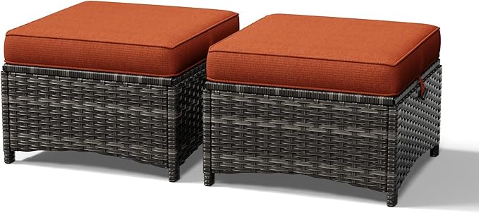 Joyside Outdoor Ottoman Set of 2, Patio Large Ottoman Foot Rest with Thickene...