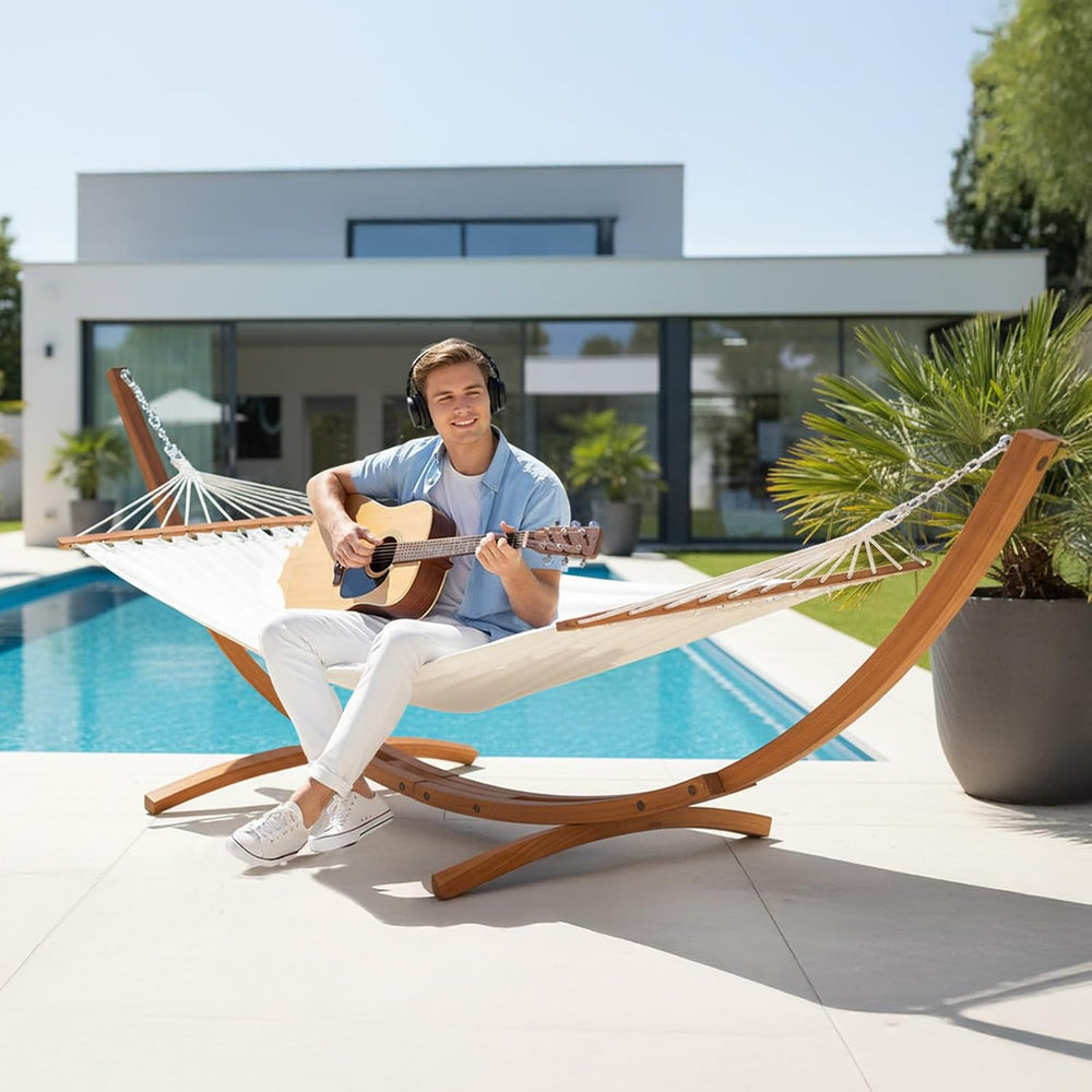 OnCloud Double Hammock Wood Arc Stand, Wooden Hammock W/Stand, Classic Natura...