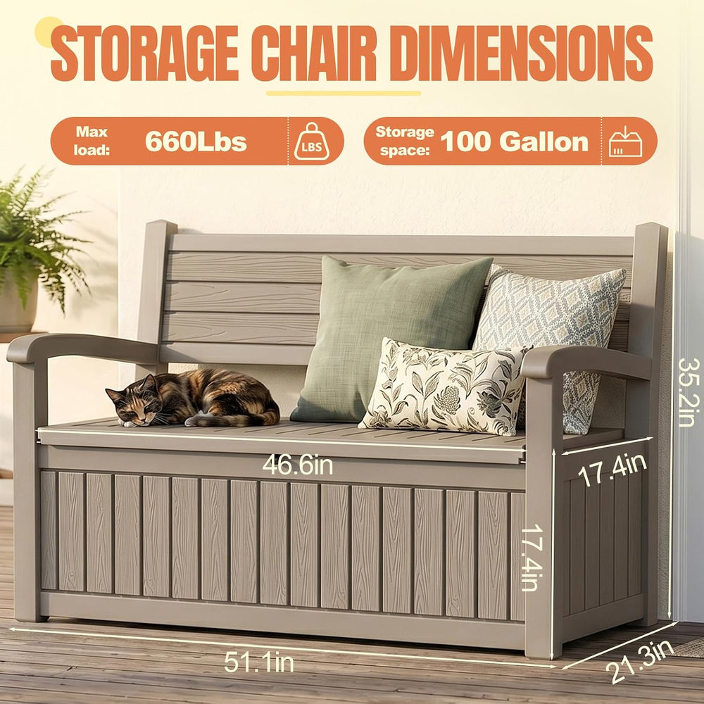 Storage Bench Outdoor Deck Box, 120 Gallon Lockable Patio Furniture