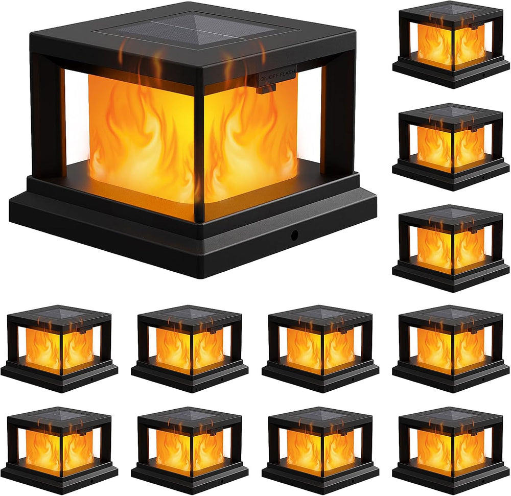 Brightever 4x4 Solar Flame Post Lights Outdoor, 12 Pack Post Solar Lights