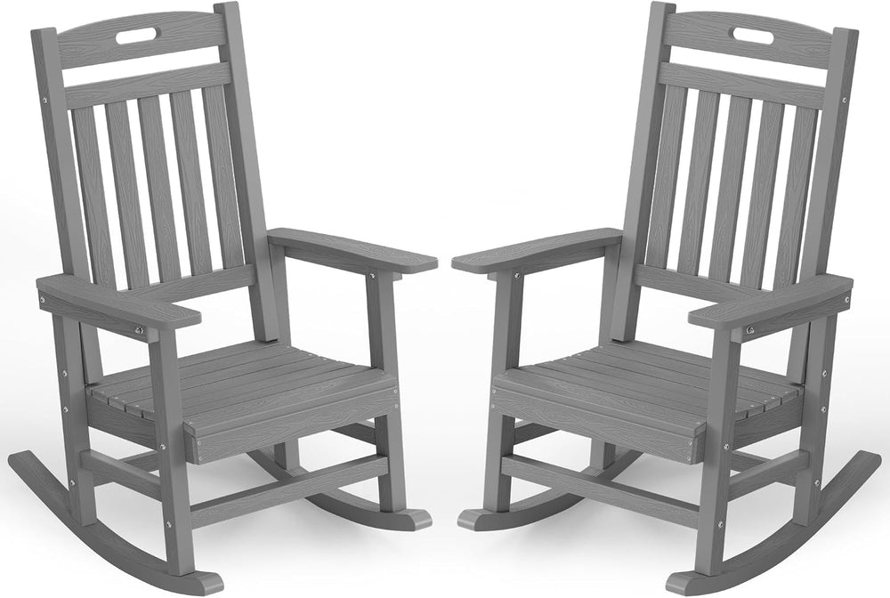 YEFU Outdoor Rocking Chairs Set of 2, HIPS Rocking Chair, Grey
