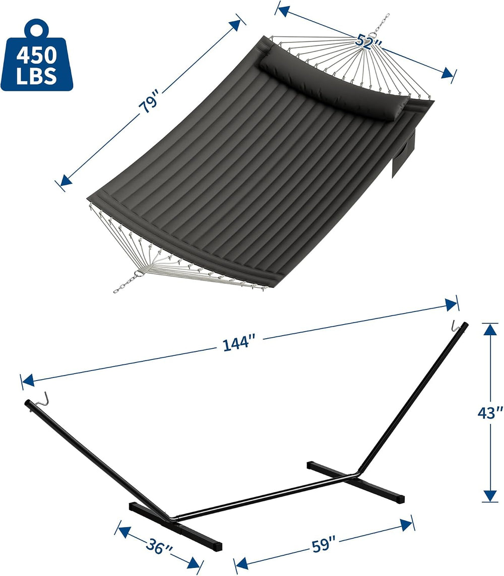 Garvee 2-Person Hammock with Stand for Outside–450lbs, Balance Rope, Pillow