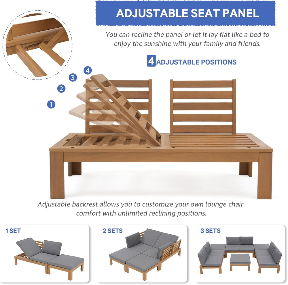 4 Piece Acacia Wood Patio Furniture Outdoor Sectional Sofa Set