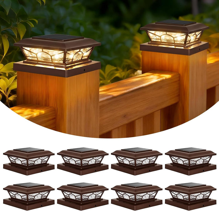 Brightever 4x4 Post Solar Lights, Solar Post Cap Lights Brown 8-Pack