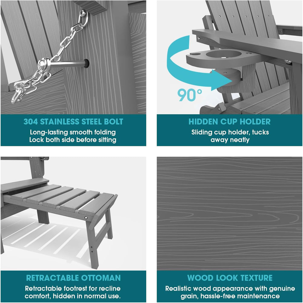 THOEOE Adirondack Chairs with Footrest, Folding HDPE Chairs Set of 4