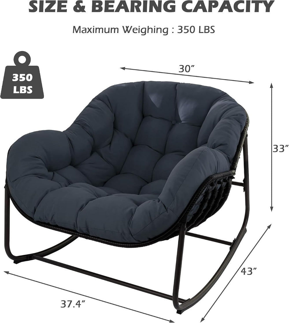 Outdoor Papasan Rocking Chair, Oversized Papasan Chair with Cushion and Frame...