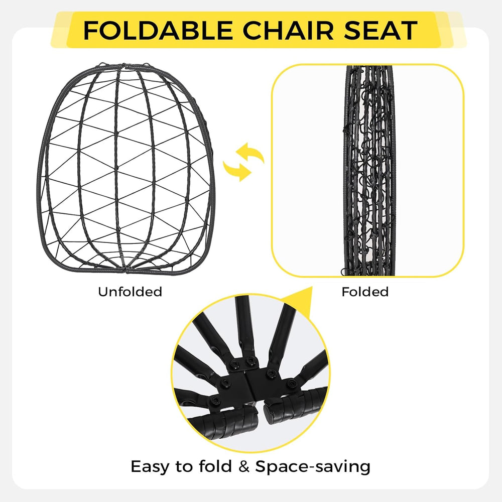 Egg Chair with Stand, Wicker Hanging Chair for Outdoor Patio, Cushioned Hammo...