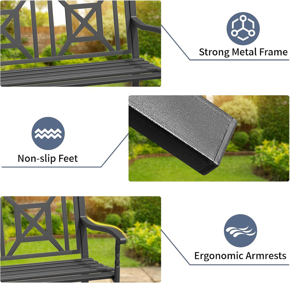 50 Inches Outdoor Garden Bench, Outdoor Metal Frame Patio Bench (BK-05)