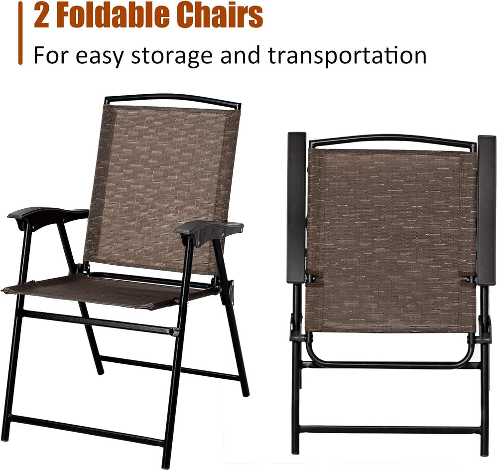 Tangkula 3 Pieces Patio Bistro Set, Outdoor Folding Chairs & Table Set wi...