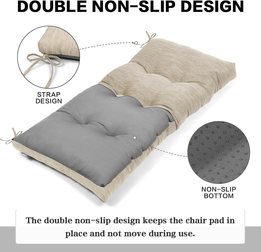 baibu 42In Indoor Non-Slip Bench Cushion with Ties, 42 x 15 x 3 Inch, Beige
