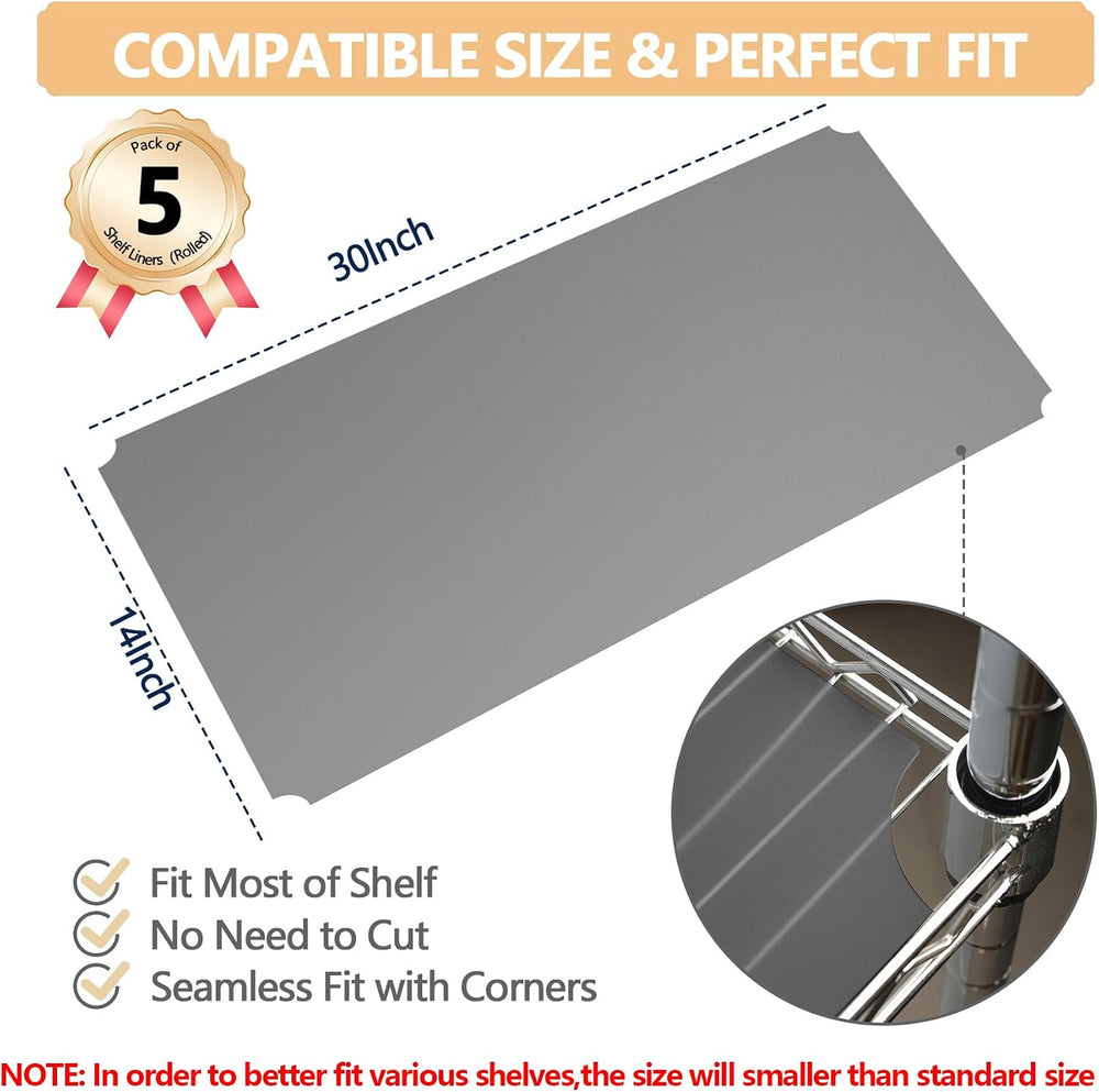 5pcs 14"x30" Plastic Shelf Liners for Wire Shelf Systems