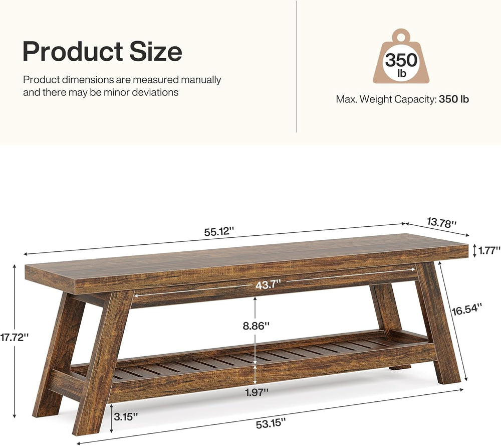 Tribesigns 55" Entryway Bench with Shoe Storage, Wood Bench Seat