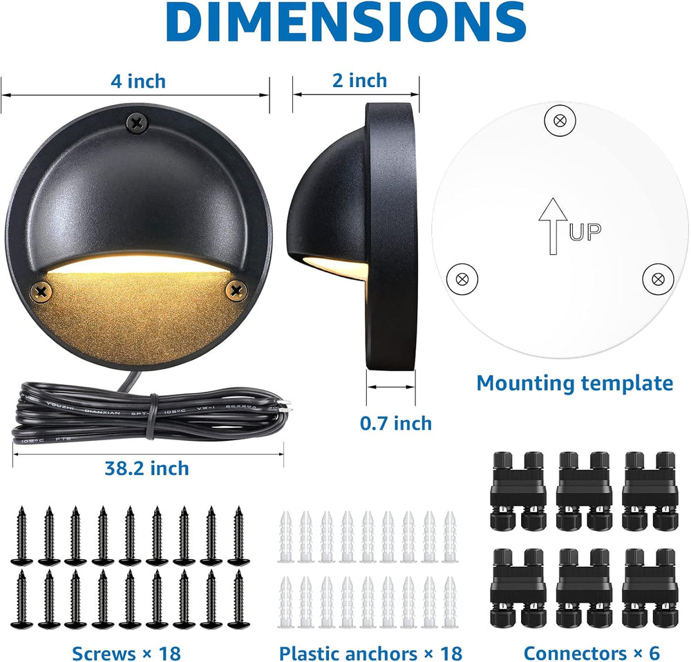 SUNVIE 4" Low Voltage Deck Lights 5W Black Cast-Aluminum 3000K, 6-Pack