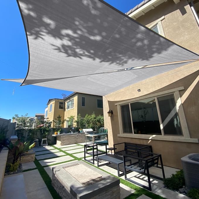 SUNLAX Sun Shade Sail 16' x 16' x 16' Silver Grey Triangle Canopy...