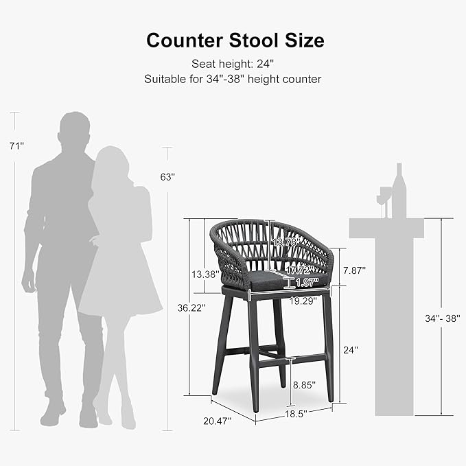 PURPLE LEAF Outdoor Rattan 24" Counter Height Bar Stools Chair Set of 2,...