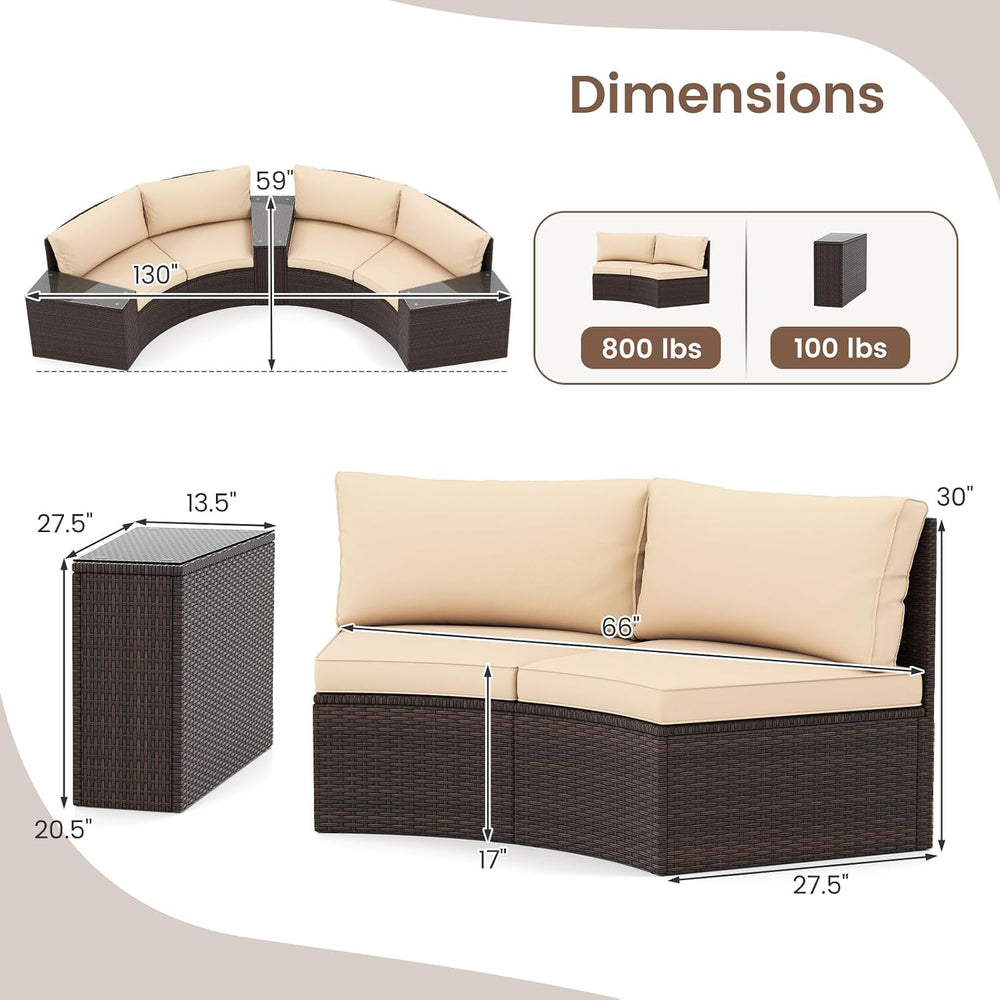 Tangkula 5 Pieces Patio Furniture Set, PE Rattan Half-Moon Curved Sectional S...