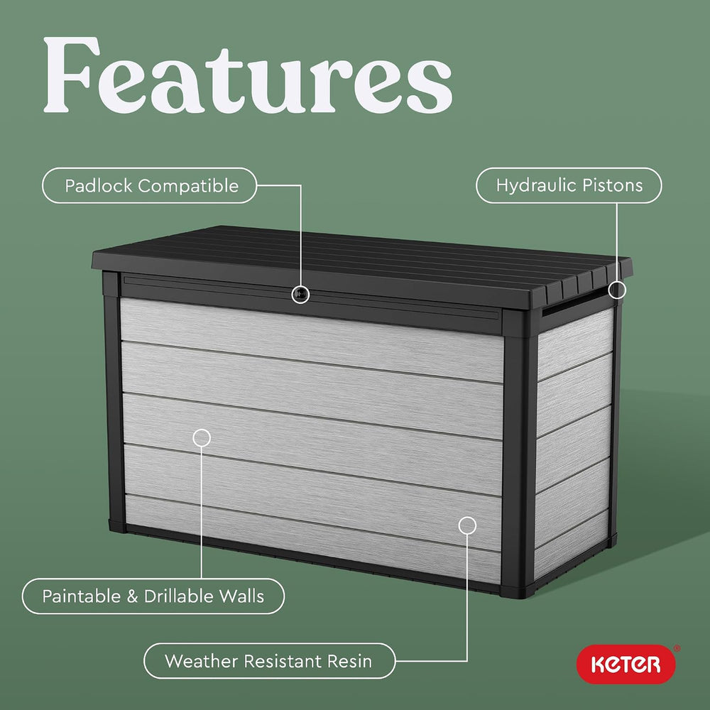 Keter Denali 200 Gallon Resin Large Deck Box with Double Wall 20mm Panels - P...