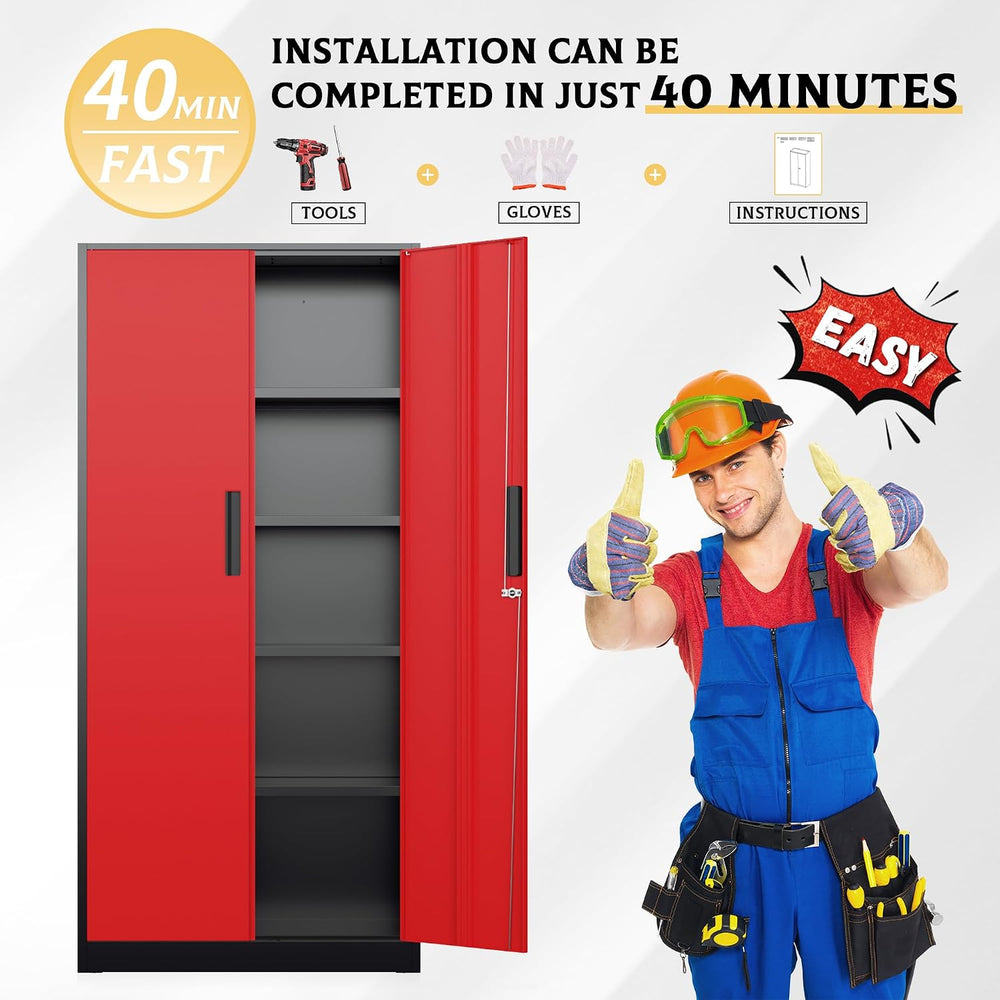 Metal Garage Storage Cabinet, 72" Locking Steel Garage Cabinets with 2 D...