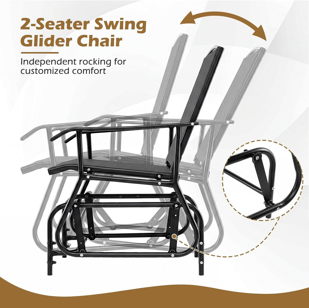 Tangkula 2-Seater Outdoor Glider Bench with 2-Tier Center Table (Black)
