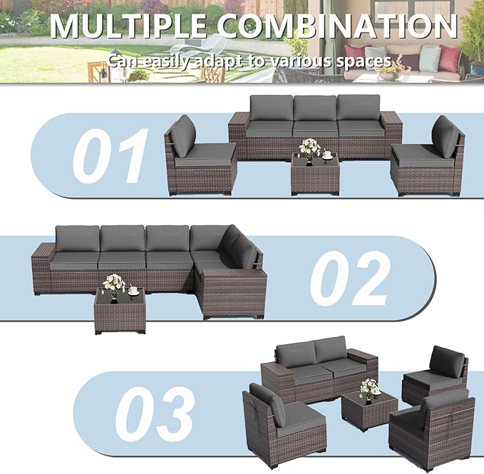 ALAULM 6 Pieces Patio Furniture Set, Oversized Seat/Armrest and High Back Wic...