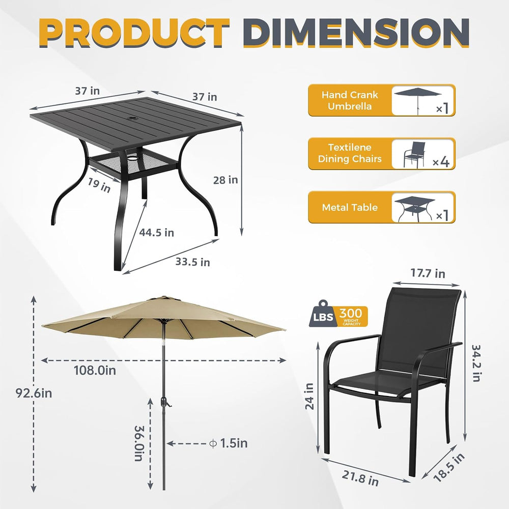 SUNCROWN 6 - Piece Outdoor Dining Set, Patio Furniture Set with 4 Textilene D...