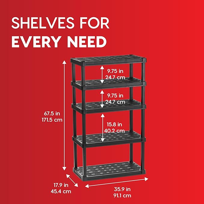 IRIS USA 5-Shelf Heavy Duty Plastic Storage Shelves, 750lb Capacity, 68"...