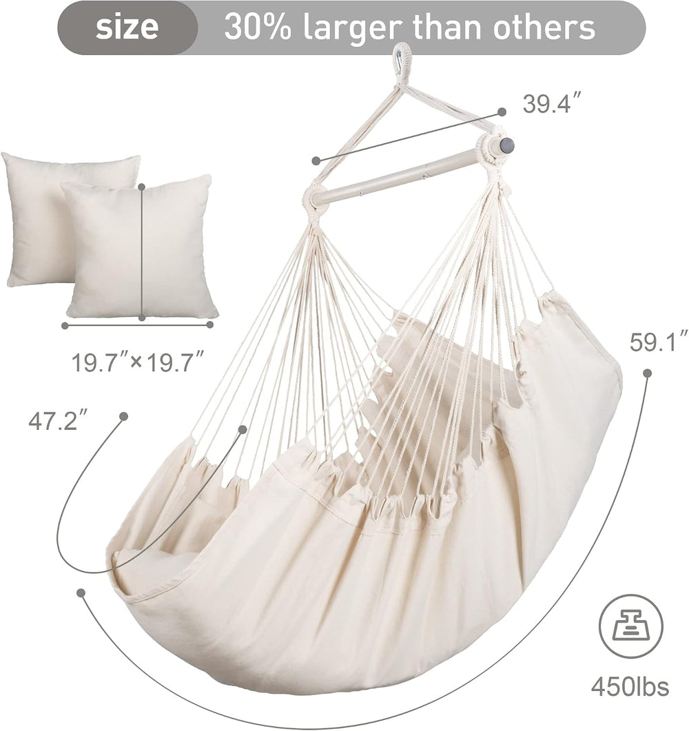 Hammock Chair Hanging Rope Swing Seat-Max 450lbs Capacity, Extra Large Hangin...