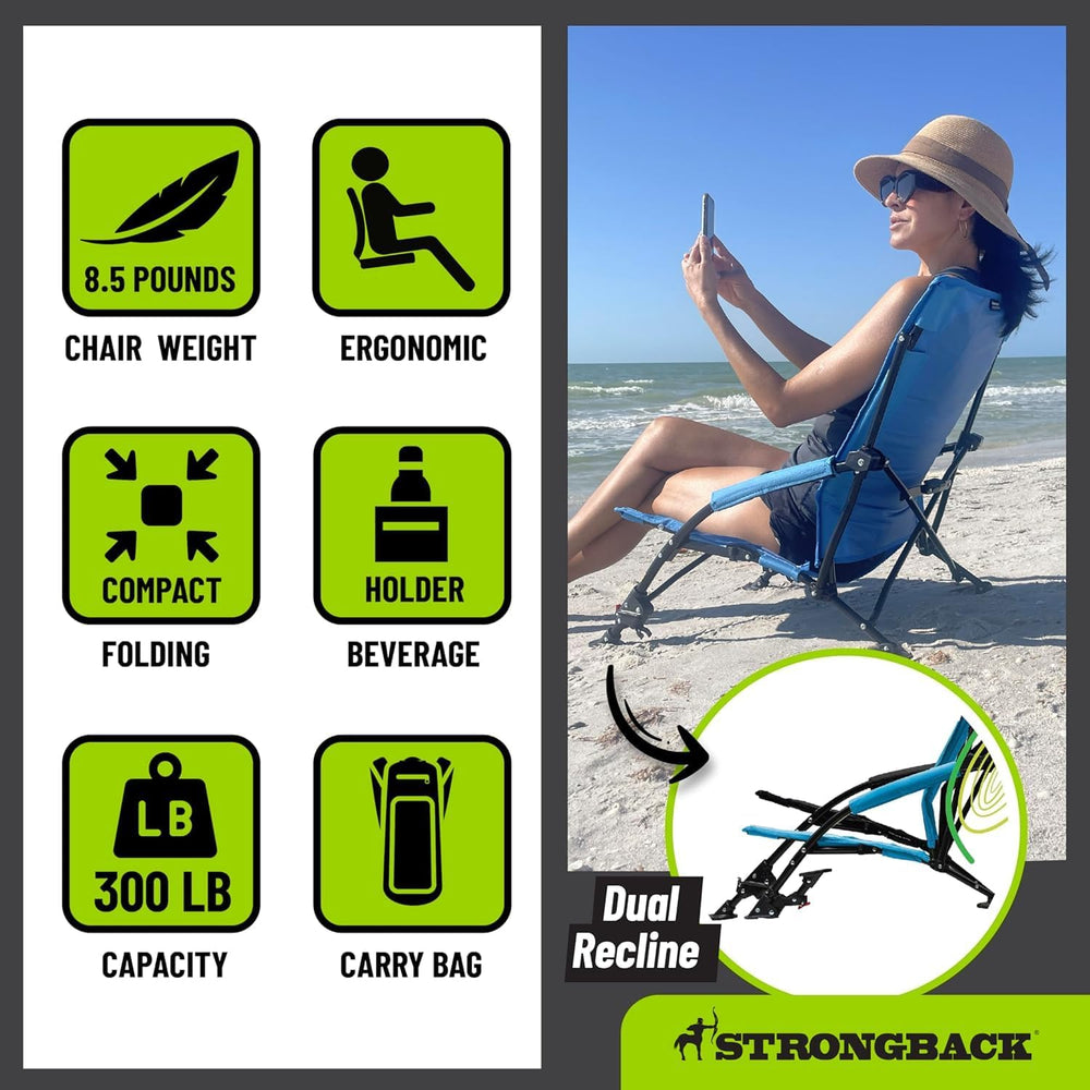 STRONGBACK Beach Chairs - Low Gravity Portable Beach Chair | Foldable, Heavy ...