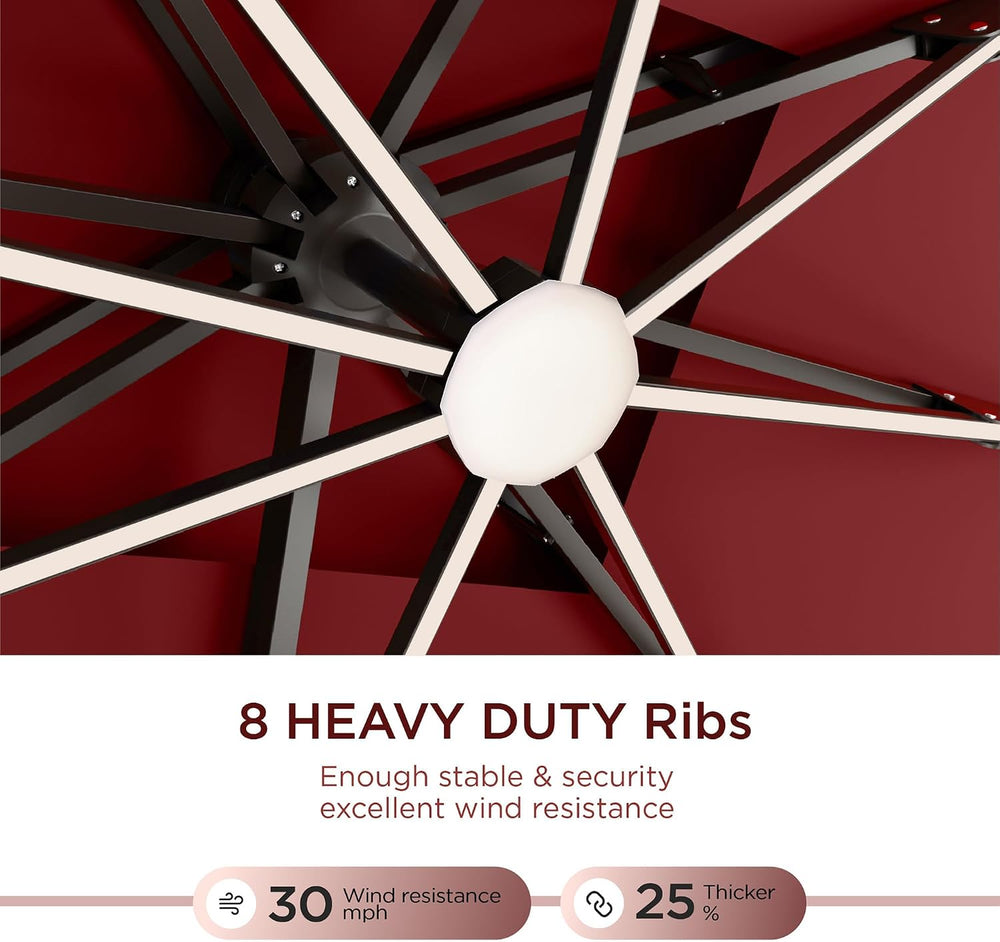 Deconk 10' X 13 'Patio Umbrella with LED Light Outdoor Cantilever Umb...