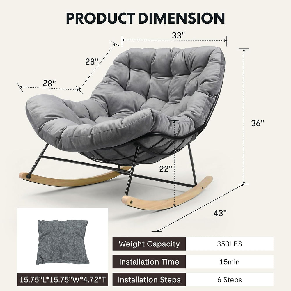 FLEXISPOT Oversized Outdoor Rocking Chair with Thick Cushion, Grey