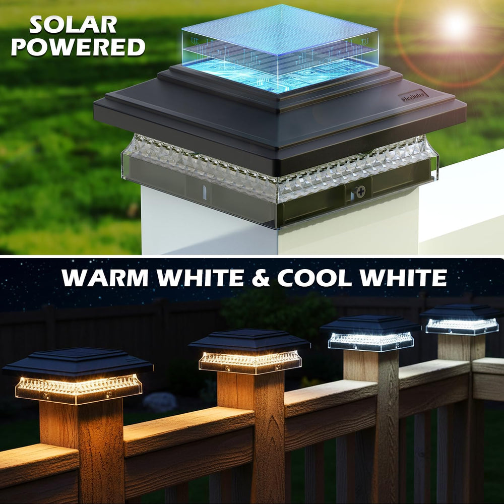 SIEDiNLAR Solar Post Cap Lights 4x4 & 5x5, 12 Pack 2 Modes 50 Lumens Black