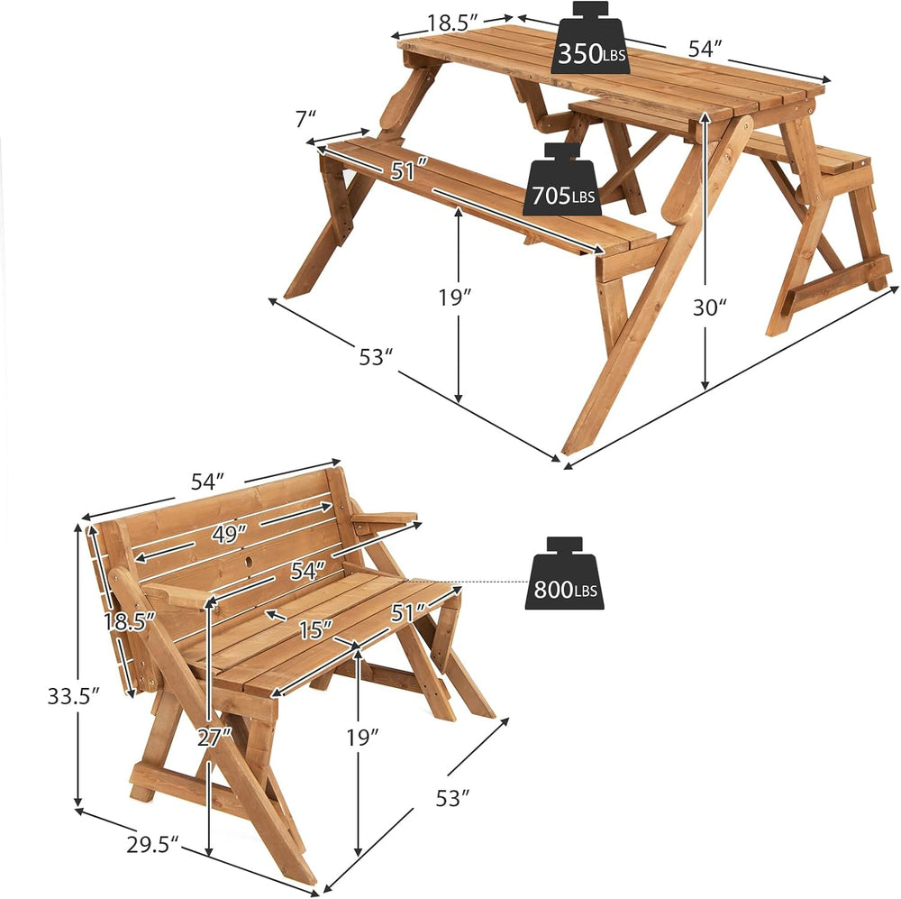 GYMAX Picnic Table, 2 in 1 Convertible Picnic Bench Table Set, Transforming I...